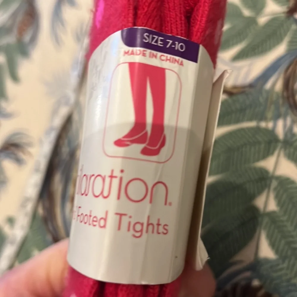 Pink Polka Dotted Footed Tights For Girls Size 7-10 NEW